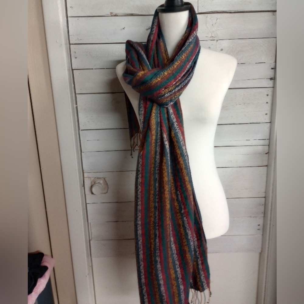 Women's Multicolored Striped Boho 30" W X 84" L Wrap Shawl Coverup Fall Autumn